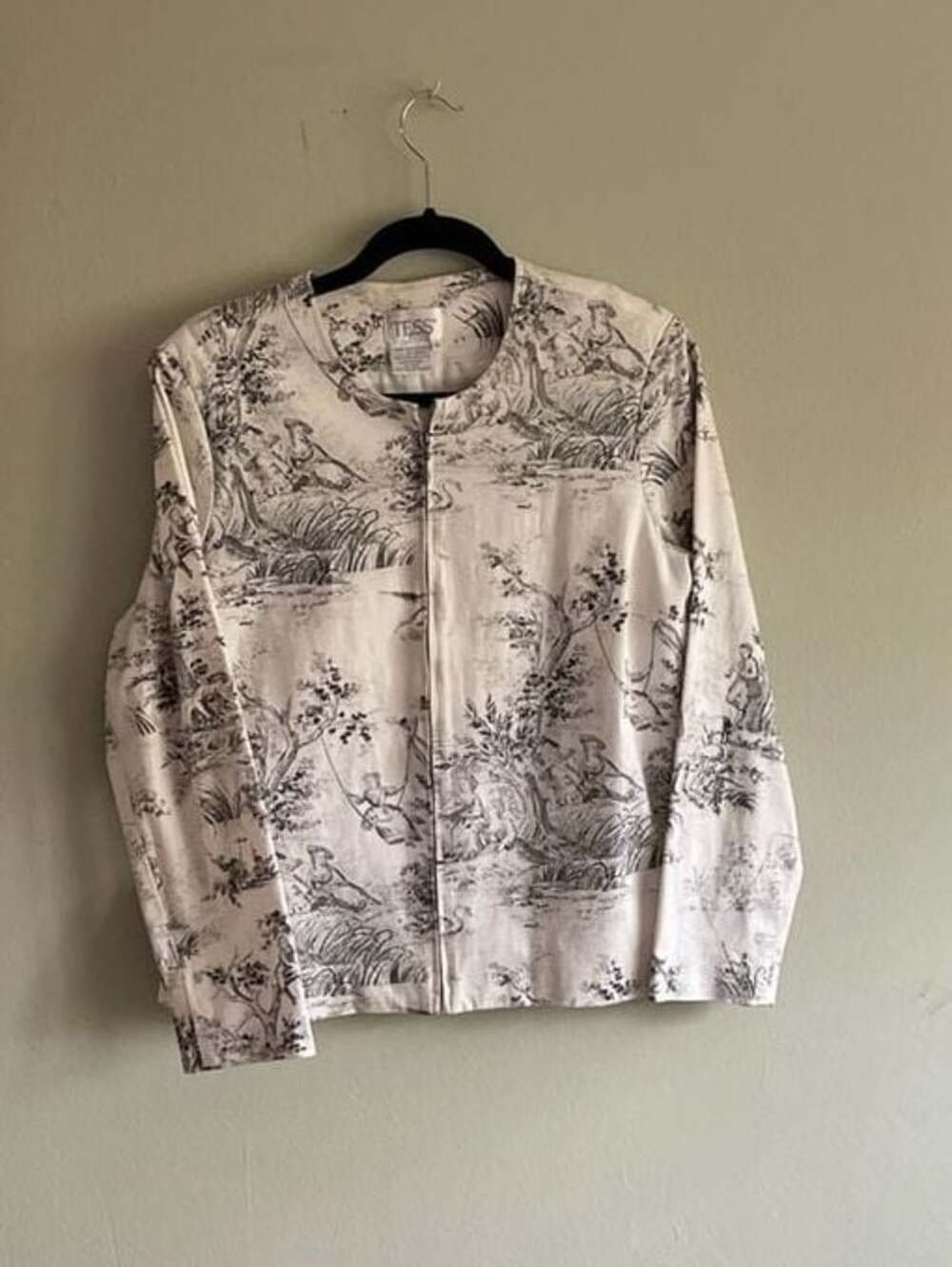 TESS Vintage-Style Toile De Jouy‎ Print Full Zip Lined Jacket Size 14 WallPaper